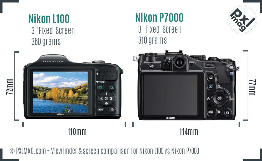 Nikon L100 vs Nikon P7000 Screen and Viewfinder comparison