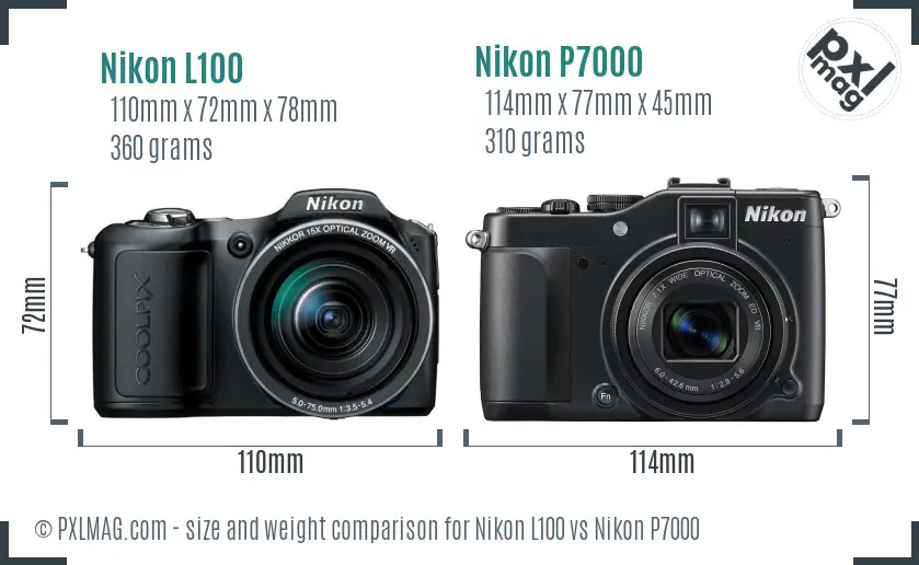 Nikon L100 vs Nikon P7000 size comparison