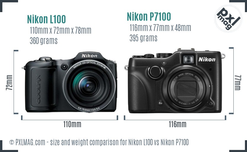 Nikon L100 vs Nikon P7100 size comparison