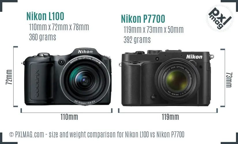 Nikon L100 vs Nikon P7700 size comparison