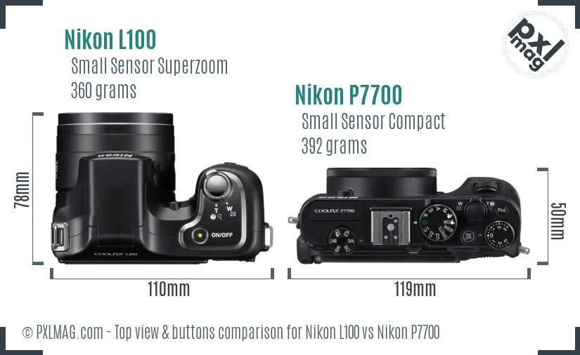 Nikon L100 vs Nikon P7700 top view buttons comparison