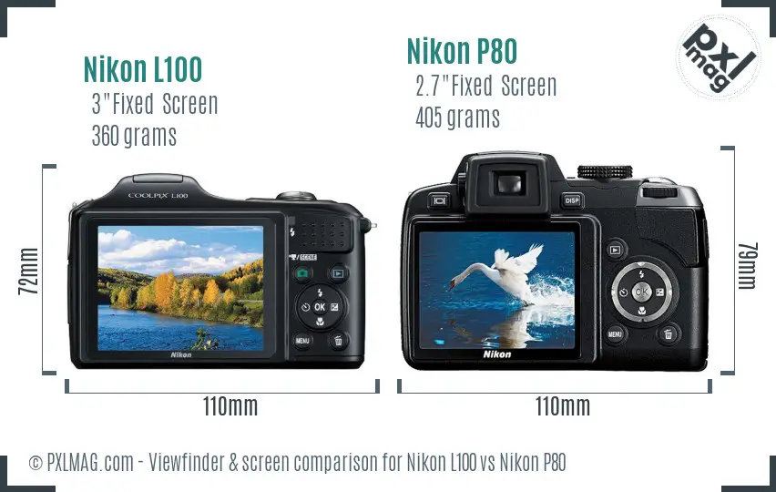 Nikon L100 vs Nikon P80 Screen and Viewfinder comparison Nikon L100 vs Nikon P80 Screen and Viewfinder comparison