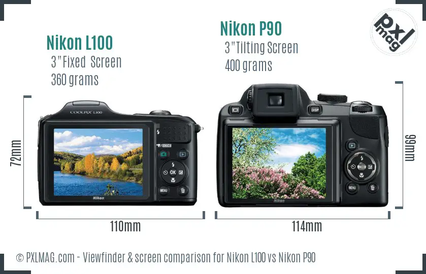 Nikon L100 vs Nikon P90 Screen and Viewfinder comparison