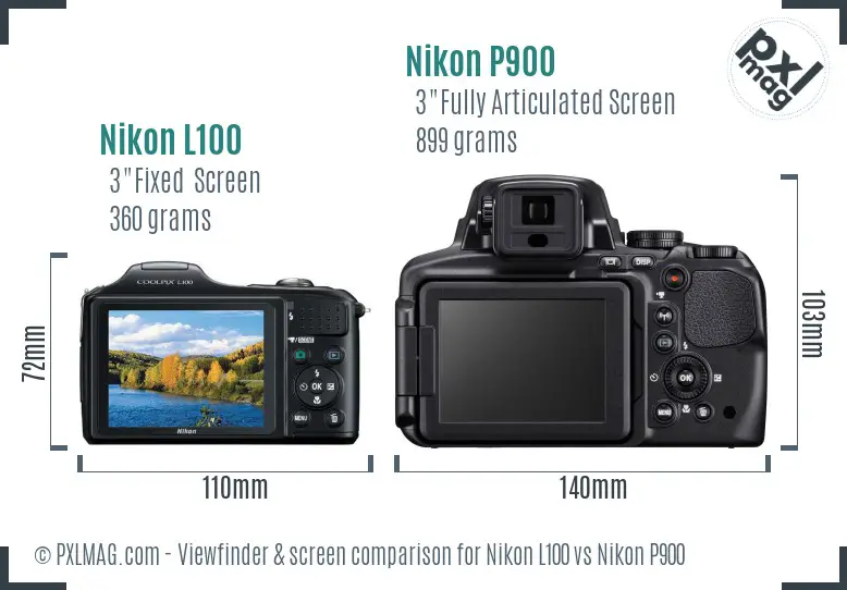Nikon L100 vs Nikon P900 Screen and Viewfinder comparison