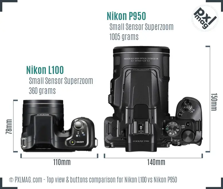 Nikon L100 vs Nikon P950 top view buttons comparison