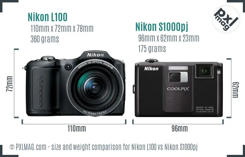 Nikon L100 vs Nikon S1000pj size comparison