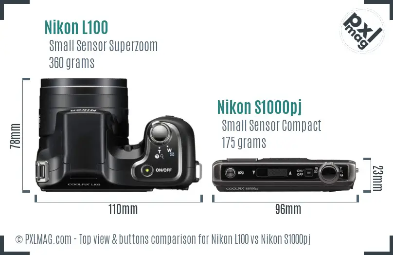 Nikon L100 vs Nikon S1000pj top view buttons comparison