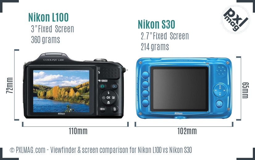 Nikon L100 vs Nikon S30 Screen and Viewfinder comparison