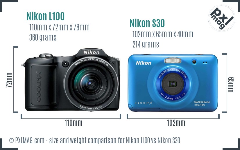 Nikon L100 vs Nikon S30 size comparison Nikon L100 vs Nikon S30 size comparison