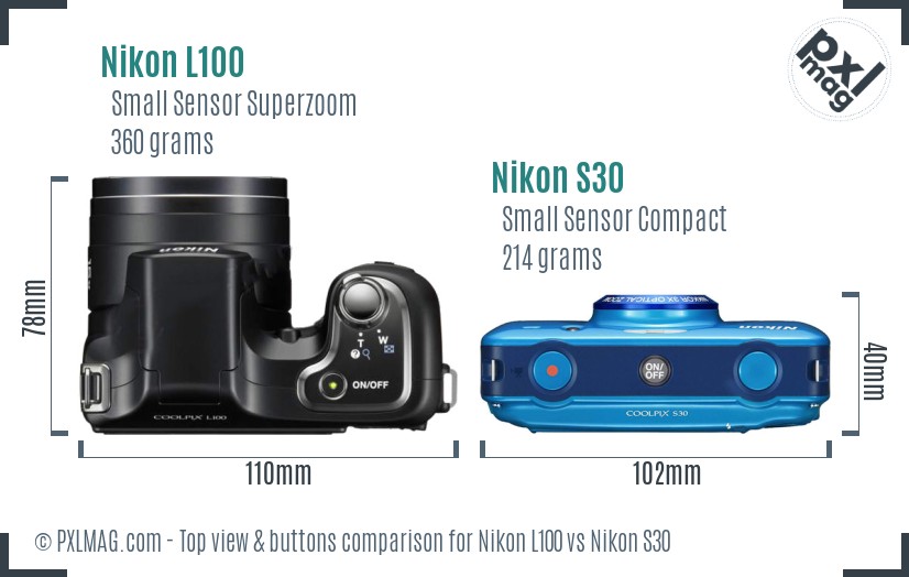 Nikon L100 vs Nikon S30 top view buttons comparison