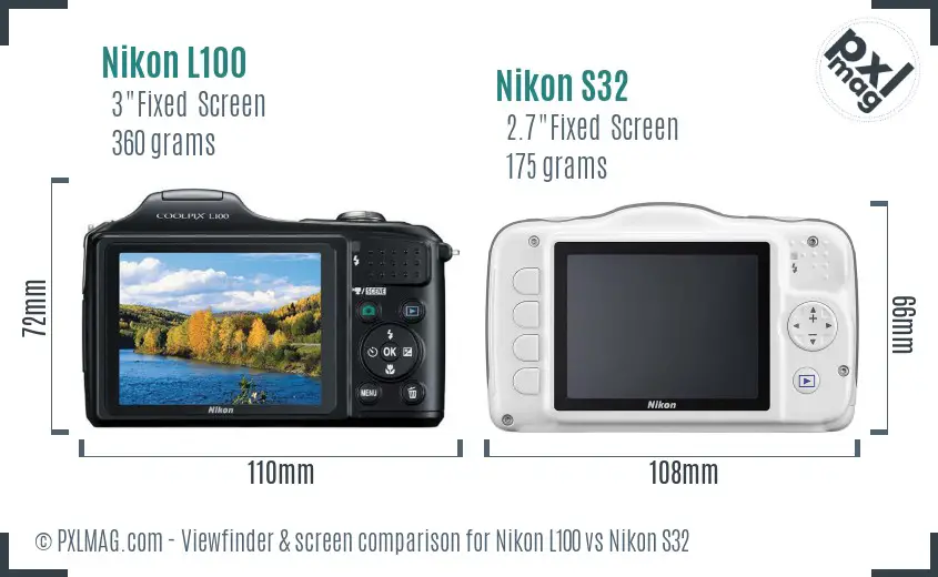 Nikon L100 vs Nikon S32 Screen and Viewfinder comparison