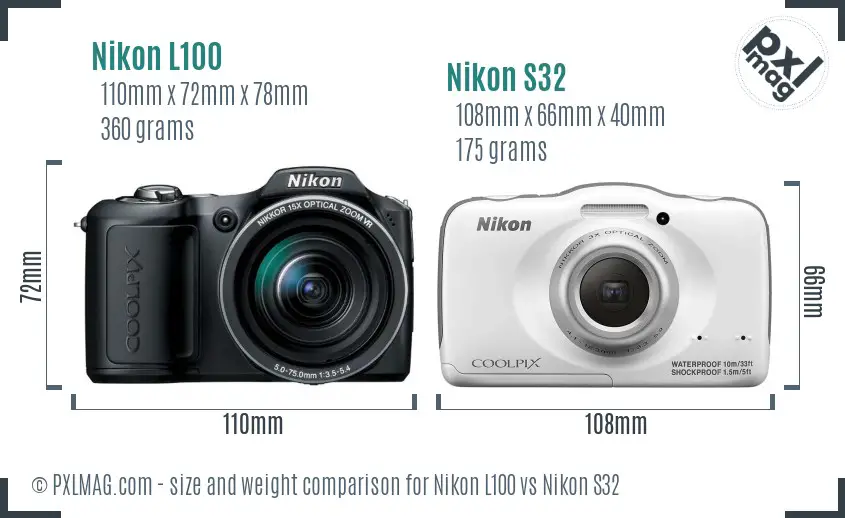 Nikon L100 vs Nikon S32 size comparison