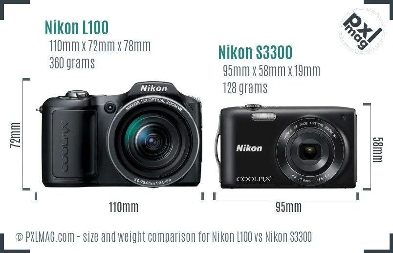 Nikon L100 vs Nikon S3300 size comparison