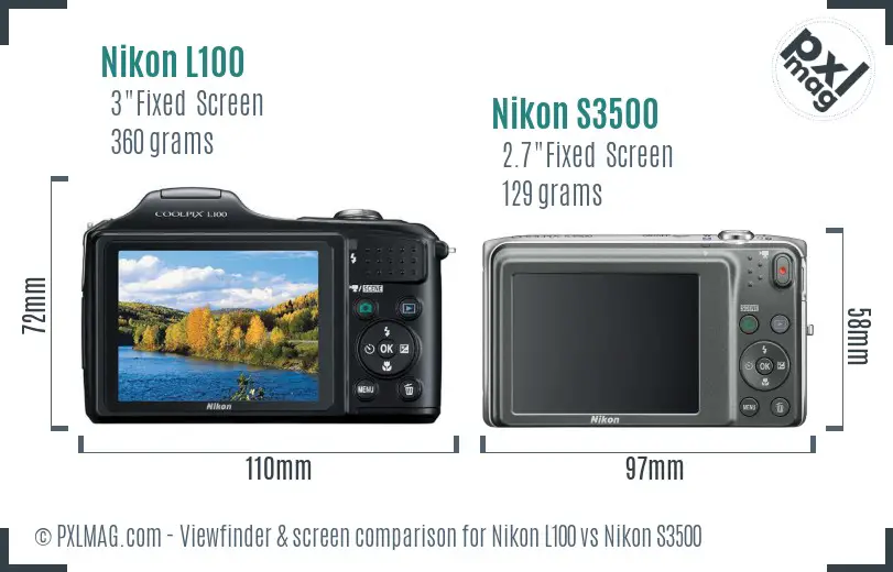 Nikon L100 vs Nikon S3500 Screen and Viewfinder comparison