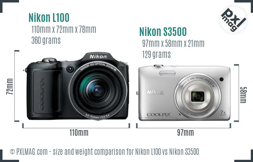 Nikon L100 vs Nikon S3500 size comparison