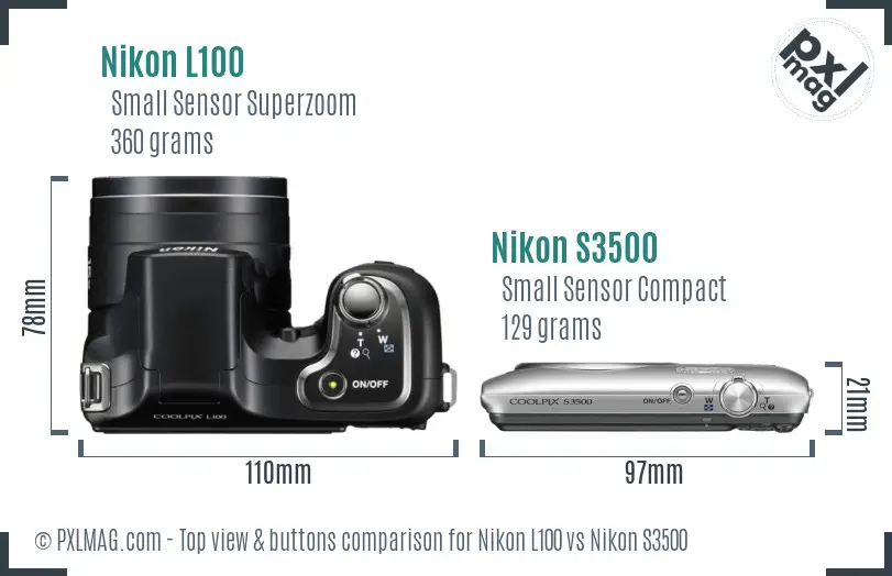 Nikon L100 vs Nikon S3500 top view buttons comparison