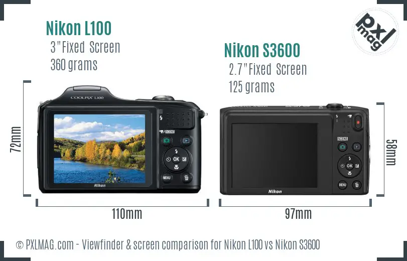 Nikon L100 vs Nikon S3600 Screen and Viewfinder comparison