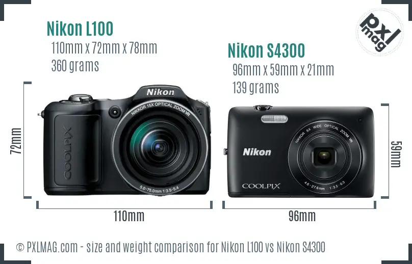 Nikon L100 vs Nikon S4300 size comparison