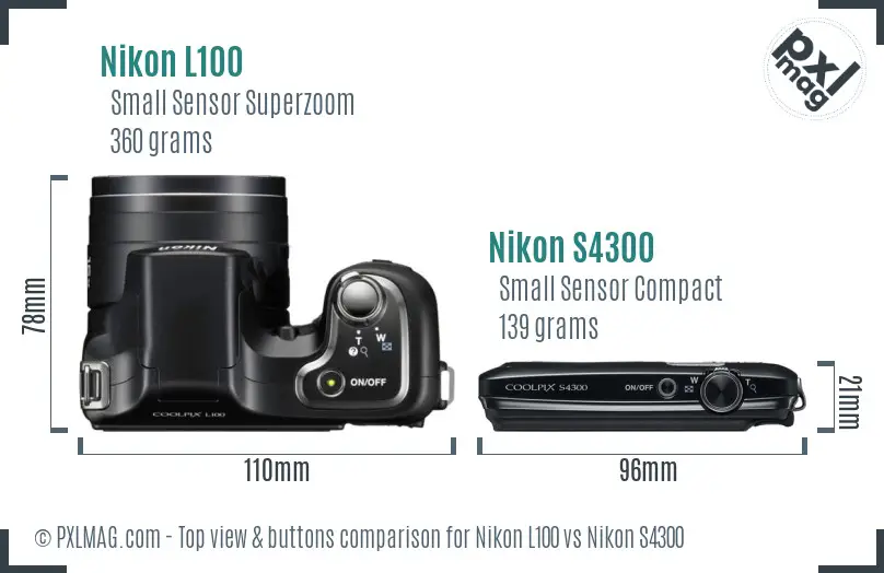 Nikon L100 vs Nikon S4300 top view buttons comparison