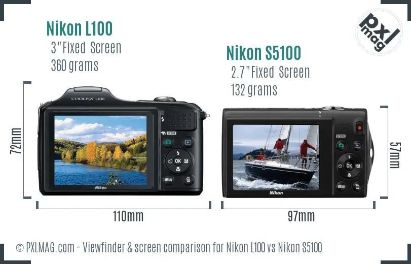 Nikon L100 vs Nikon S5100 Screen and Viewfinder comparison