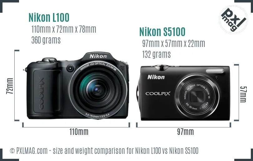 Nikon L100 vs Nikon S5100 size comparison