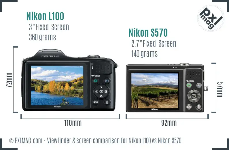 Nikon L100 vs Nikon S570 Screen and Viewfinder comparison