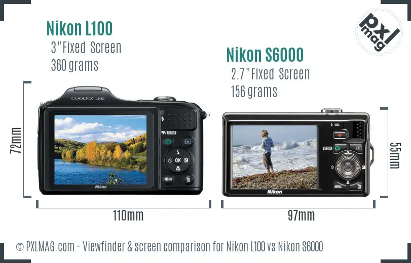 Nikon L100 vs Nikon S6000 Screen and Viewfinder comparison