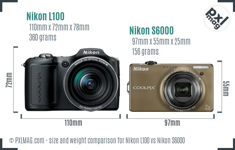 Nikon L100 vs Nikon S6000 size comparison