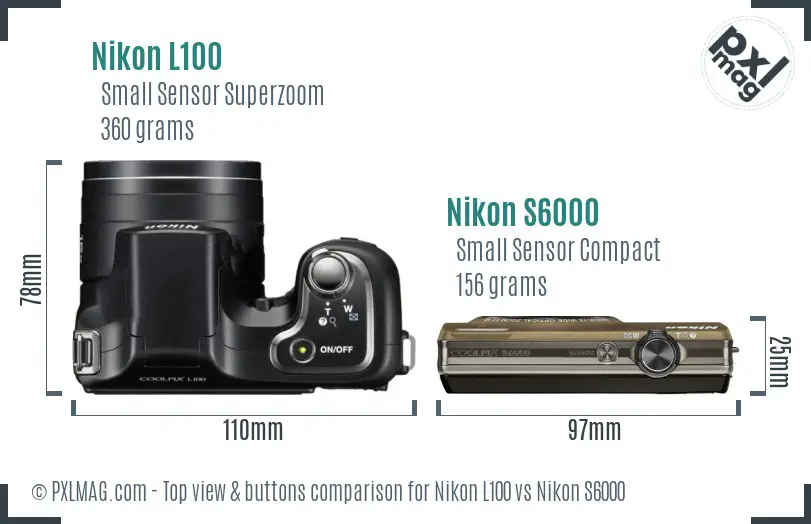 Nikon L100 vs Nikon S6000 top view buttons comparison