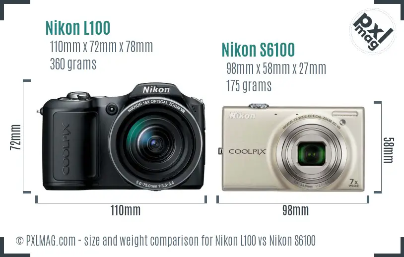 Nikon L100 vs Nikon S6100 size comparison