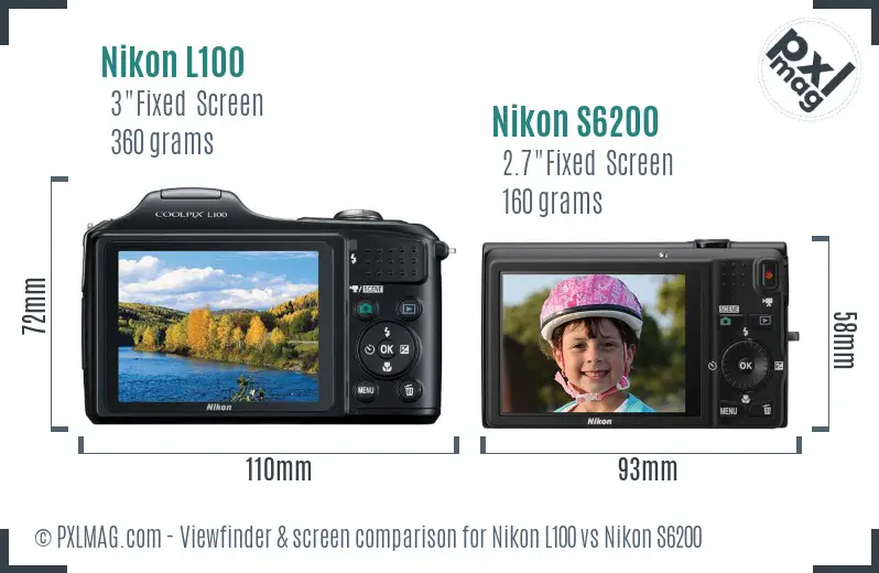 Nikon L100 vs Nikon S6200 Screen and Viewfinder comparison