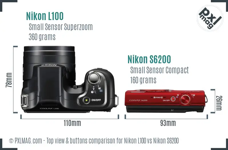 Nikon L100 vs Nikon S6200 top view buttons comparison