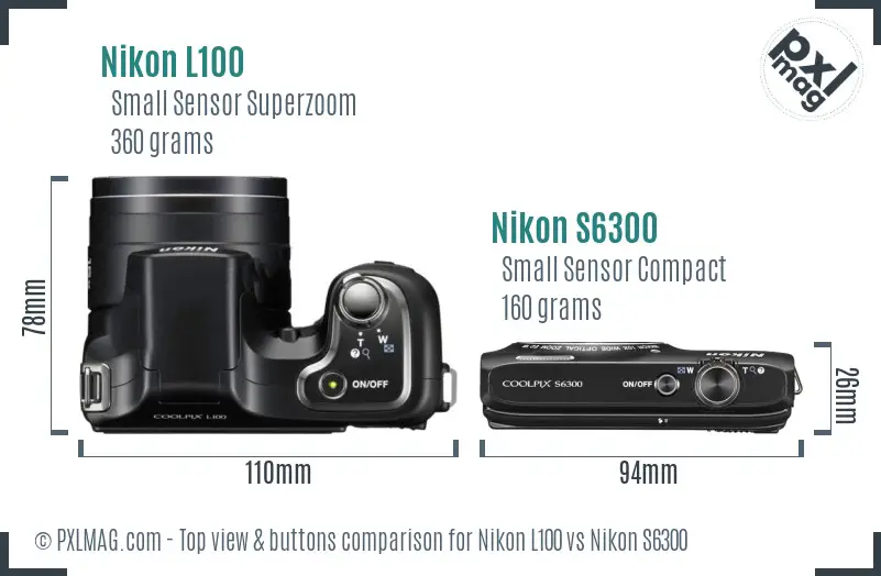 Nikon L100 vs Nikon S6300 top view buttons comparison Nikon L100 vs Nikon S6300 top view buttons comparison