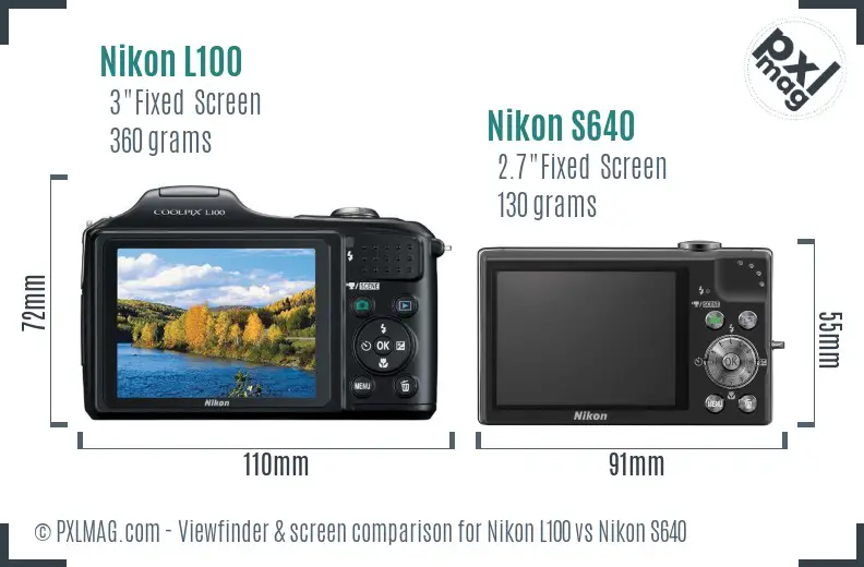 Nikon L100 vs Nikon S640 Screen and Viewfinder comparison