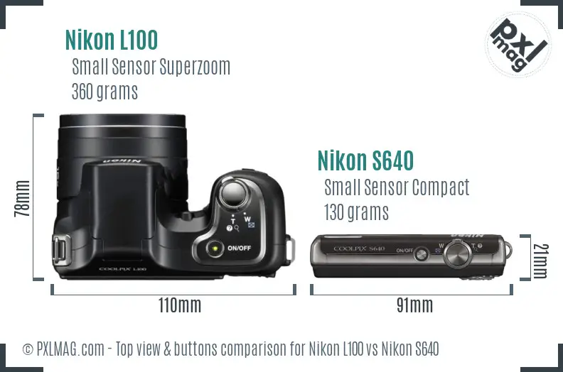 Nikon L100 vs Nikon S640 top view buttons comparison