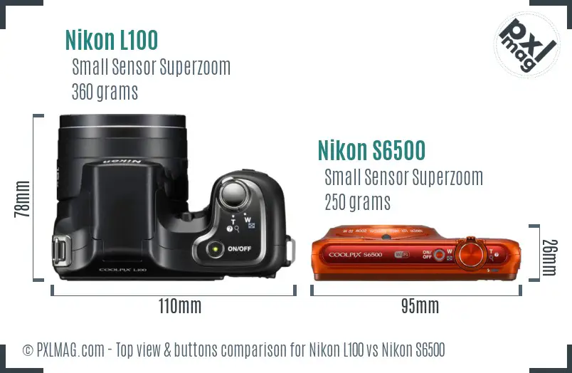 Nikon L100 vs Nikon S6500 top view buttons comparison