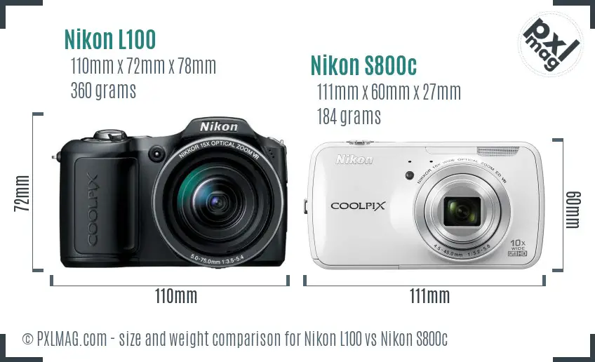 Nikon L100 vs Nikon S800c size comparison Nikon L100 vs Nikon S800c size comparison