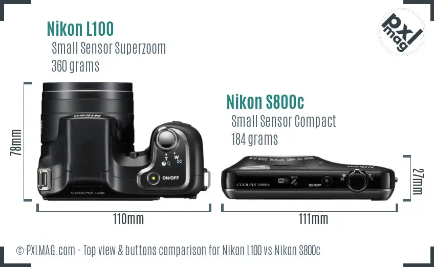Nikon L100 vs Nikon S800c top view buttons comparison Nikon L100 vs Nikon S800c top view buttons comparison