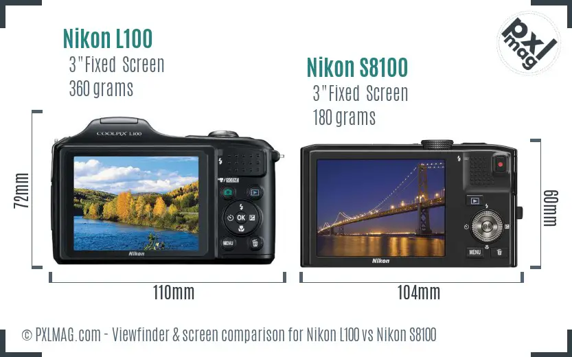 Nikon L100 vs Nikon S8100 Screen and Viewfinder comparison