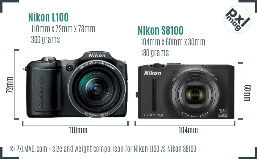 Nikon L100 vs Nikon S8100 size comparison