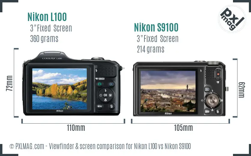 Nikon L100 vs Nikon S9100 Screen and Viewfinder comparison