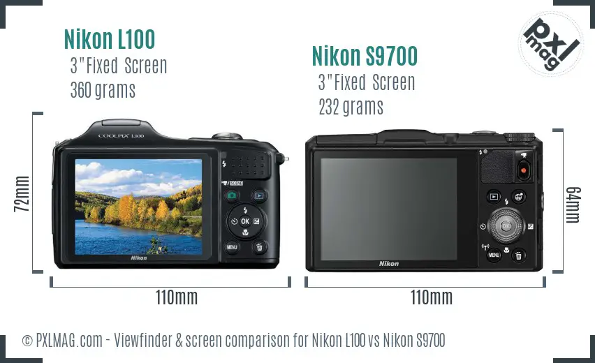 Nikon L100 vs Nikon S9700 Screen and Viewfinder comparison