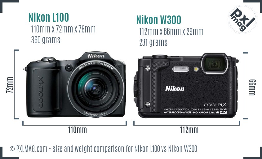 Nikon L100 vs Nikon W300 size comparison Nikon L100 vs Nikon W300 size comparison