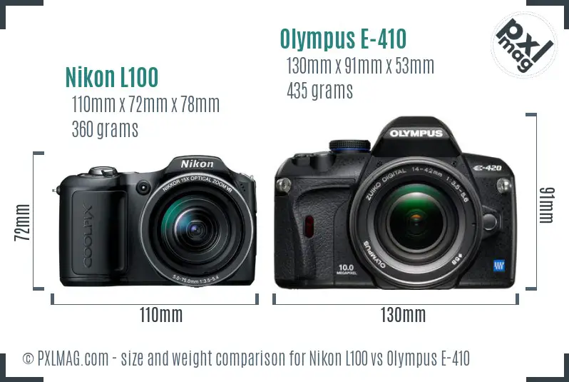 Nikon L100 vs Olympus E-410 size comparison