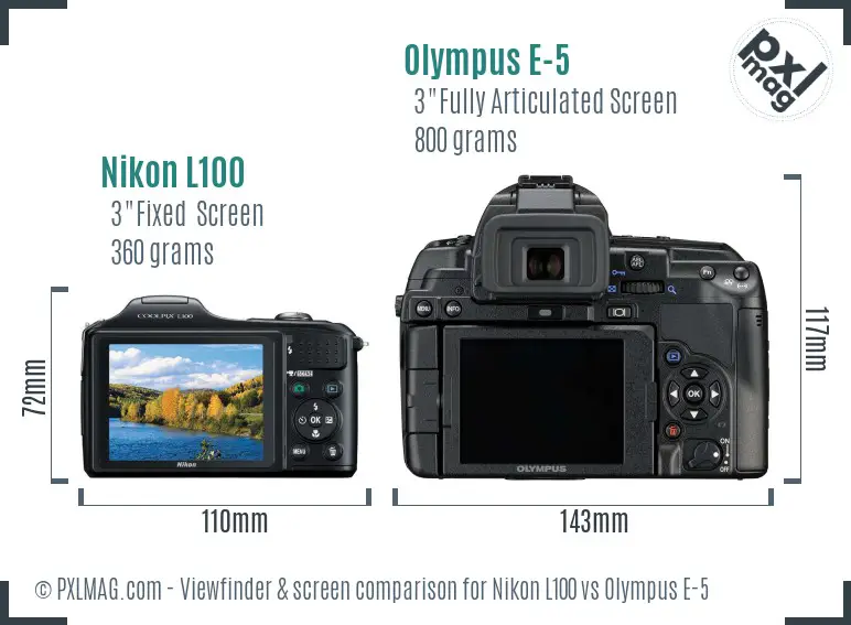 Nikon L100 vs Olympus E-5 Screen and Viewfinder comparison