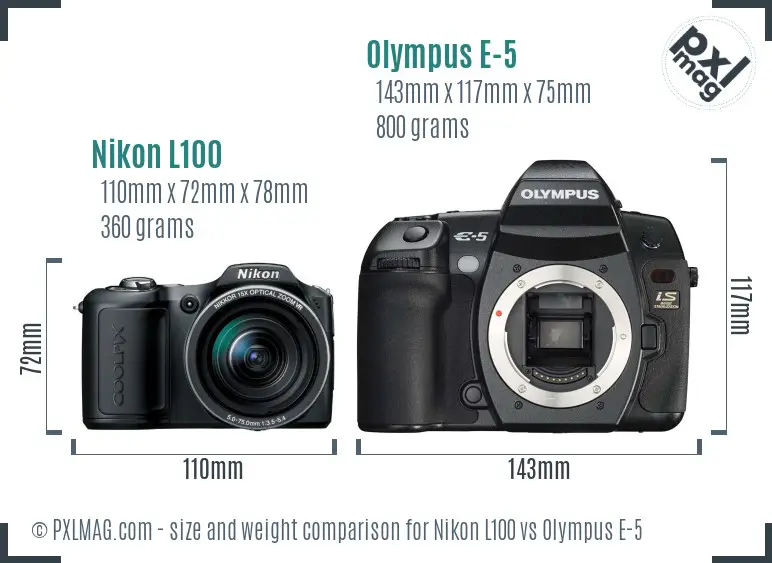 Nikon L100 vs Olympus E-5 size comparison