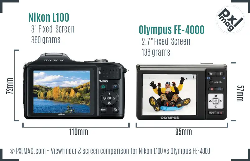 Nikon L100 vs Olympus FE-4000 Screen and Viewfinder comparison