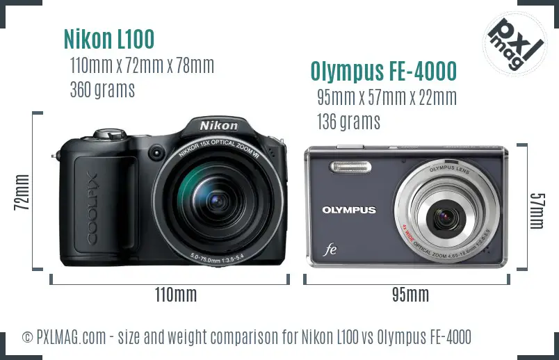 Nikon L100 vs Olympus FE-4000 size comparison