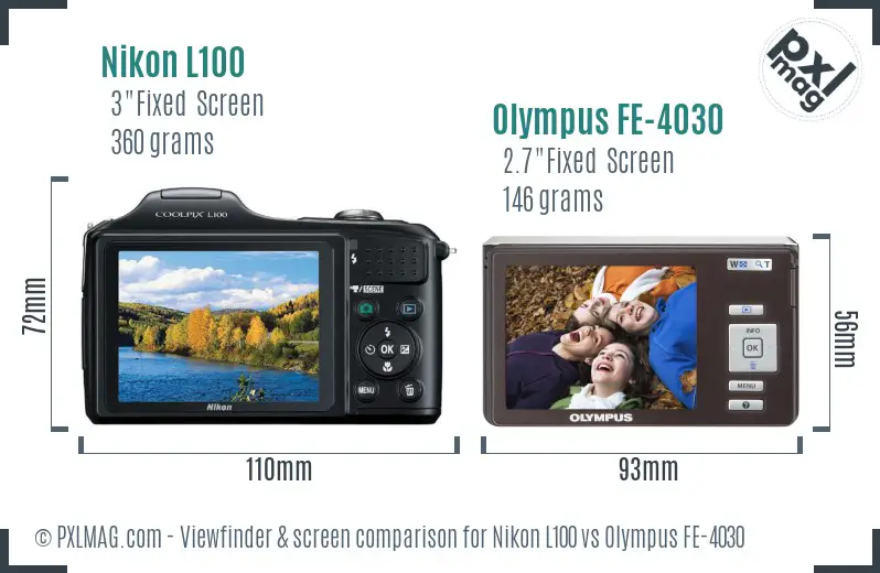 Nikon L100 vs Olympus FE-4030 Screen and Viewfinder comparison