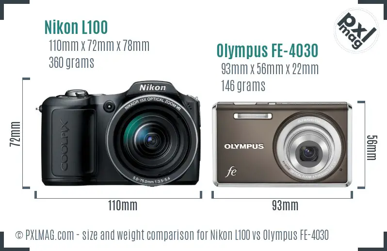 Nikon L100 vs Olympus FE-4030 size comparison